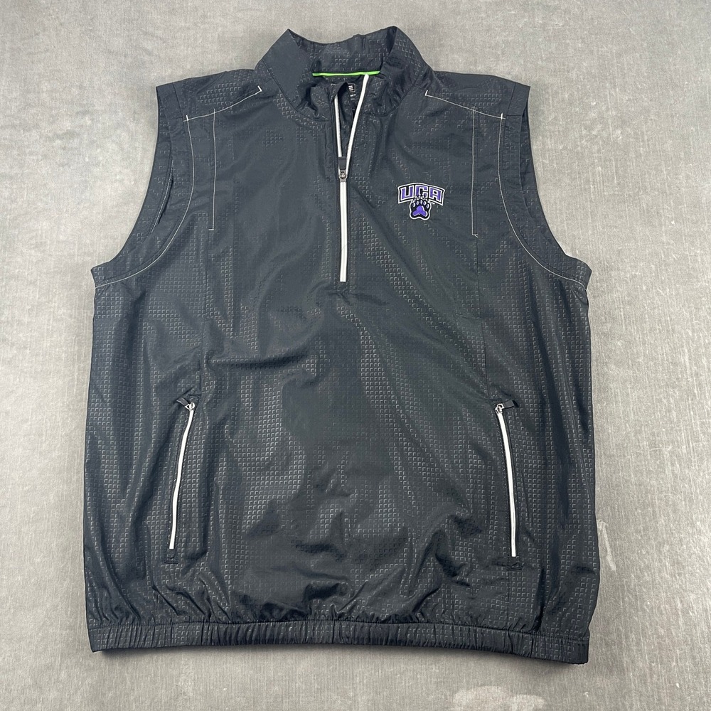 UCA Bears Adidas Mens Large Black Golf Vest ClimaProof Quarter Zip Performance